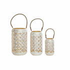 Kerzenschalensatz DKD Home Decor (3 pcs) Gold Metall Schnur Weiß (25 x 25 x 46	 cm)