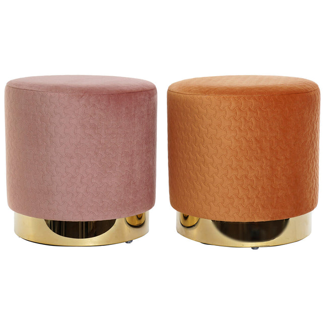 Fußstütze DKD Home Decor Rosa Gold Metall Holz Orange Samt 35 x 35 x 35 cm Velvet (2 Stück)