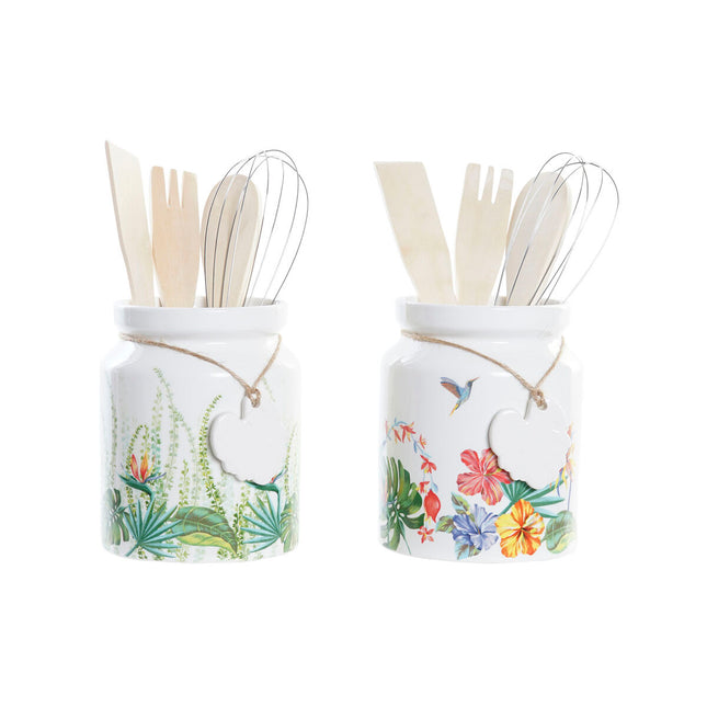 Küchenutensilien-Set DKD Home Decor Tropical Dolomite Holz MDF 12 x 12 x 25 cm (2 Stück) (5 Stück)