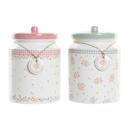 Gefäß DKD Home Decor Rosa grün Dolomite Vichy (2,3 L) (2 Stück)