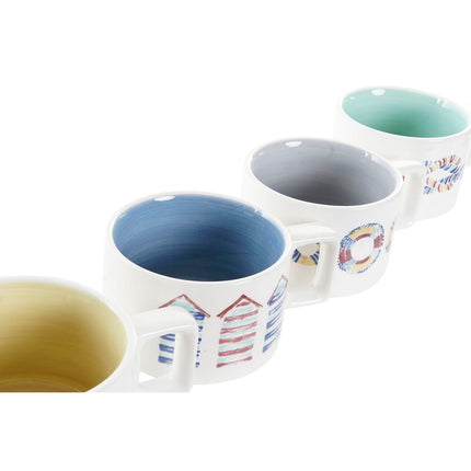 Satz von Kaffeetassen DKD Home Decor Blau Metall Bunt 260 ml 4 Stücke Dolomite