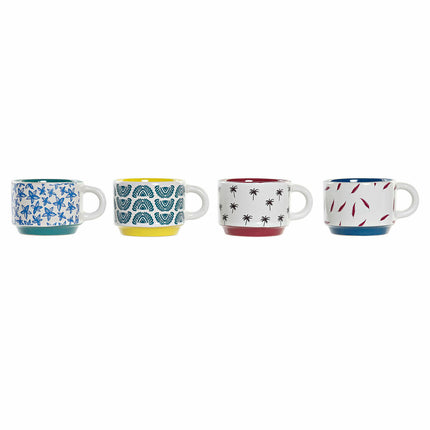 Satz von Kaffeetassen DKD Home Decor Bunt Blau Metall türkis Gelb Granatrot Steingut 150 ml 4 Stücke