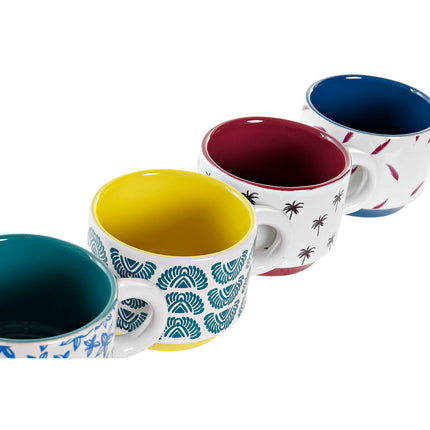 Satz von Kaffeetassen DKD Home Decor Bunt Blau Metall türkis Gelb Granatrot Steingut 150 ml 4 Stücke