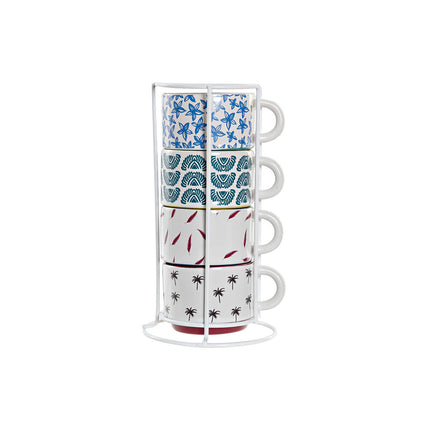Satz von Kaffeetassen DKD Home Decor Bunt Blau Metall türkis Gelb Granatrot Steingut 150 ml 4 Stücke