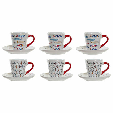 Satz von Kaffeetassen DKD Home Decor Metall Bunt Steingut 130 ml