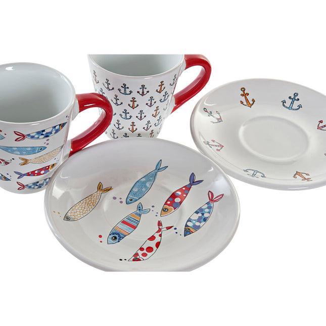 Satz von Kaffeetassen DKD Home Decor Metall Bunt Steingut 130 ml