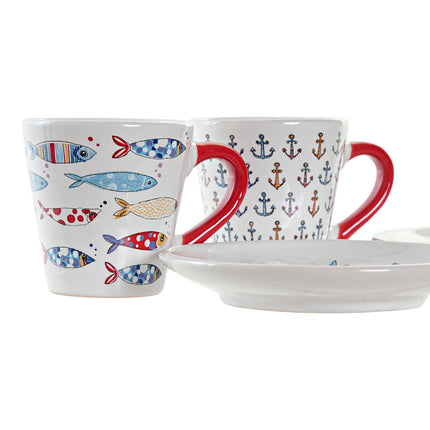 Satz von Kaffeetassen DKD Home Decor Metall Bunt Steingut 130 ml