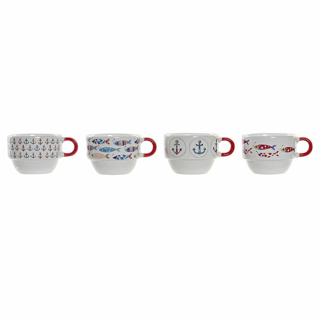 Satz von Kaffeetassen DKD Home Decor Rot Metall Bunt Steingut 190 ml 4 Stücke