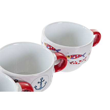 Satz von Kaffeetassen DKD Home Decor Rot Metall Bunt Steingut 190 ml 4 Stücke