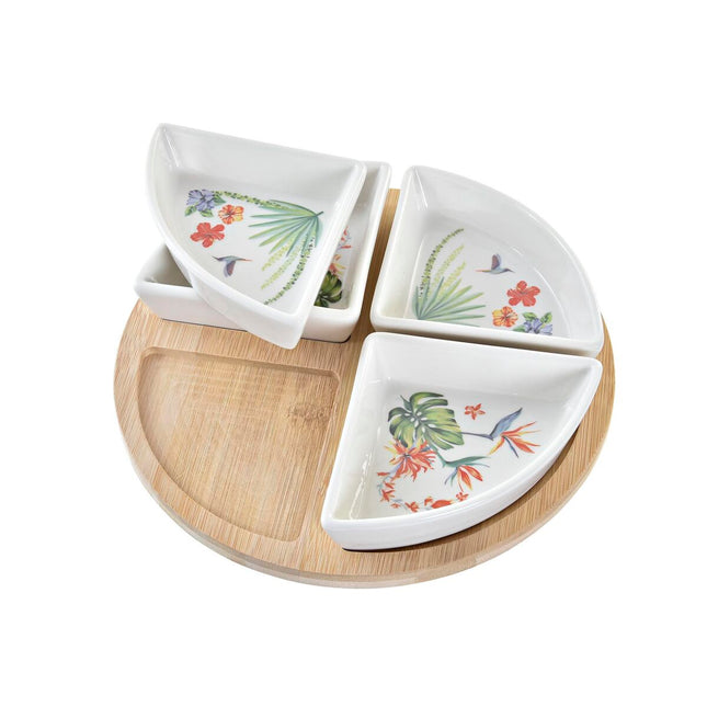 Satz für Appetithäppchen DKD Home Decor 21,5 x 21,5 x 1 cm natürlich Weiß Bunt Steingut Tropical (5 pcs)