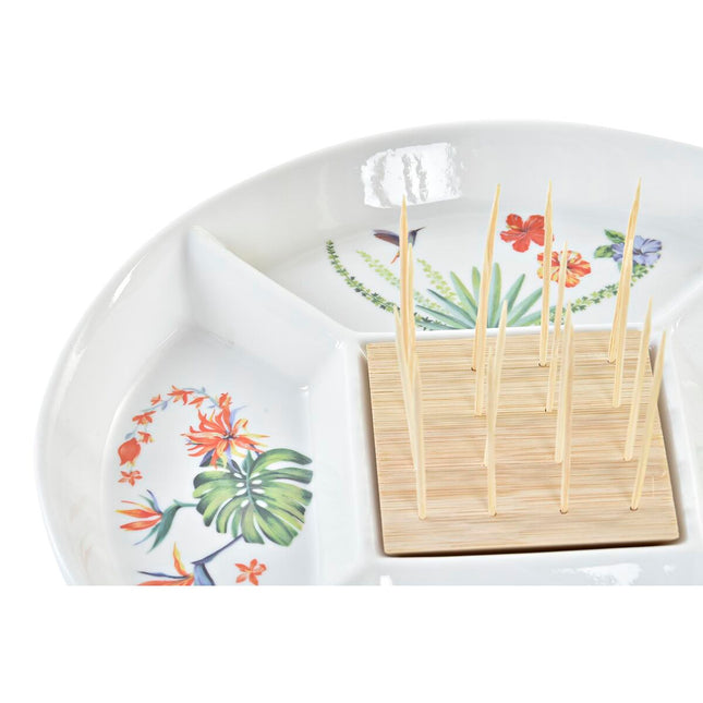 Tablett für Snacks DKD Home Decor 23,5 x 23,5 x 7 cm natürlich Bunt Steingut Tropical