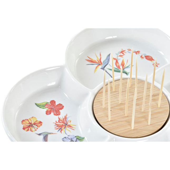 Tablett für Snacks DKD Home Decor natürlich Bunt Steingut Tropical 22 x 22 x 7 cm