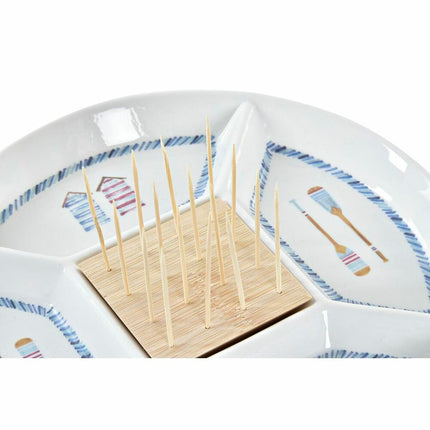 Tablett für Snacks DKD Home Decor 23,5 x 23,5 x 7 cm natürlich Blau Steingut Mediterraner