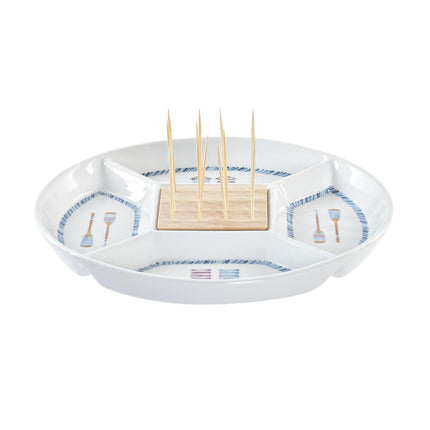 Tablett für Snacks DKD Home Decor 23,5 x 23,5 x 7 cm natürlich Blau Steingut Mediterraner