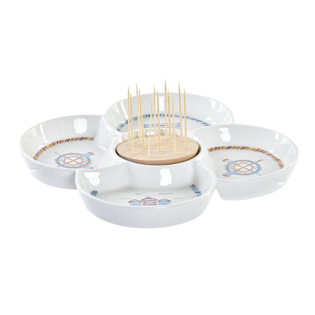 Tablett für Snacks DKD Home Decor natürlich Blau Steingut 25 x 25 x 10 cm Mediterraner