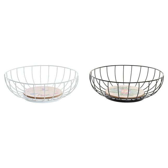 Obstschale DKD Home Decor 28 x 28 x 11 cm Metall Bunt Holz MDF (2 Stück)