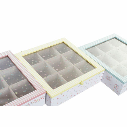 Teebox DKD Home Decor Kristall Rot Metall grün Gelb 24 x 24 x 7 cm 3 Stücke Holz MDF