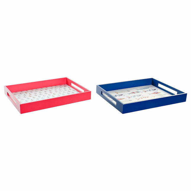 Tablett für Snacks DKD Home Decor Koralle Holz MDF 40 x 30 x 5 cm Mediterraner (2 Stück)