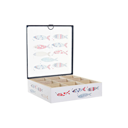 Teebox DKD Home Decor 24 x 24 x 6,5 cm Kristall Metall Koralle Bunt Holz MDF (2 Stück)