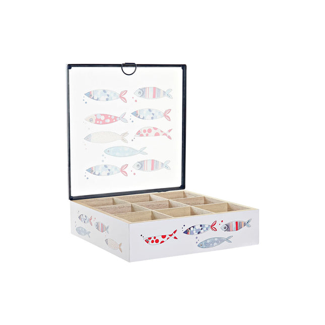 Teebox DKD Home Decor 24 x 24 x 6,5 cm Kristall Metall Koralle Bunt Holz MDF (2 Stück)