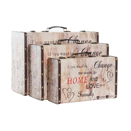 Set dekorativer Karten DKD Home Decor Liebe Leinwand Holz (3 pcs)