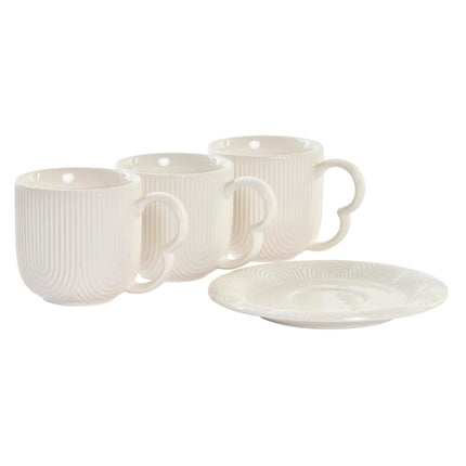 Set aus 6 Teetassen mit Teller DKD Home Decor natürlich Porzellan Weiß 90 ml