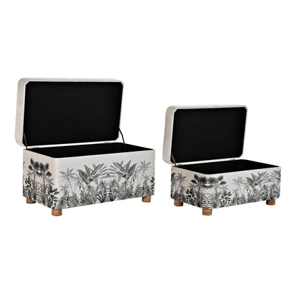 Bettfußbank DKD Home Decor Truhe natürlich Beige Polyester MDF grün Tropical (70 x 40 x 43 cm) (2 pcs)