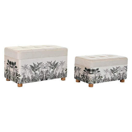 Bettfußbank DKD Home Decor Truhe natürlich Beige Polyester MDF grün Tropical (70 x 40 x 43 cm) (2 pcs)