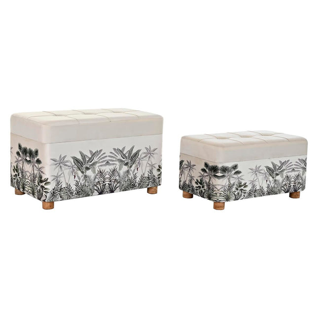 Bettfußbank DKD Home Decor Truhe natürlich Beige Polyester MDF grün Tropical (70 x 40 x 43 cm) (2 pcs)