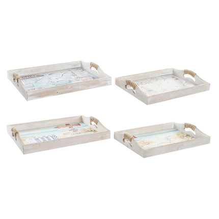Tablettset DKD Home Decor Marineblau Bunt 40 x 30 x 6 cm Holz MDF Mediterraner (2 Stück)