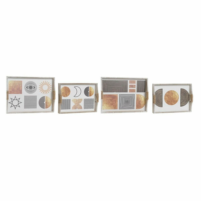 Tablettset DKD Home Decor Schwarz Gold Weiß 40 x 30 x 6 cm (2 Stück)