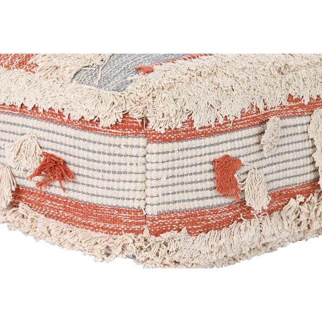 Puff DKD Home Decor Streifen Orange Weiß 60 x 60 x 25 cm Boho