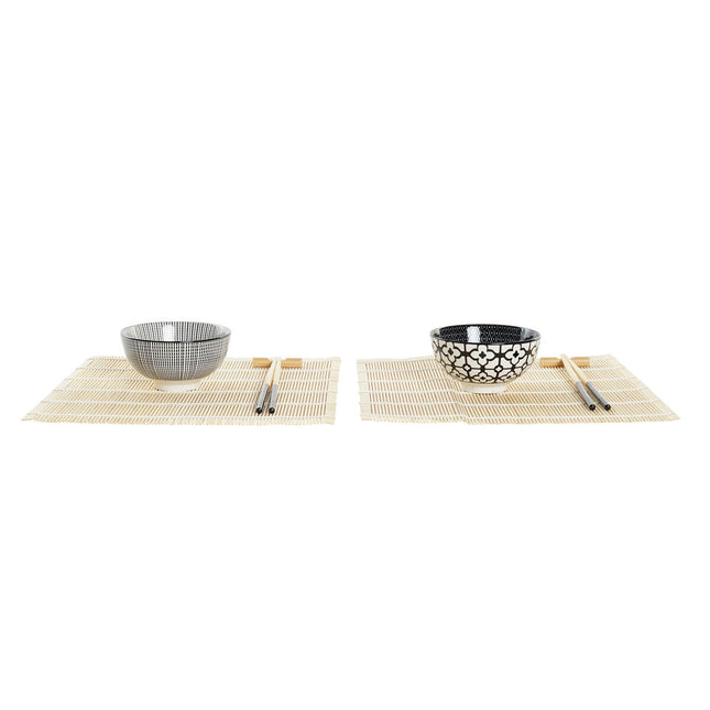 Sushi-Set DKD Home Decor 14,5 x 14,5 x 31 cm Schwarz Weiß Steingut Orientalisch (16 Stücke)