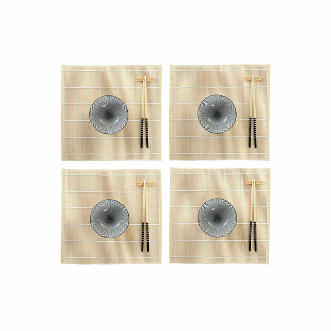 Sushi-Set DKD Home Decor 14,5 x 14,5 x 31 cm Schwarz Steingut Orientalisch (16 Stücke)