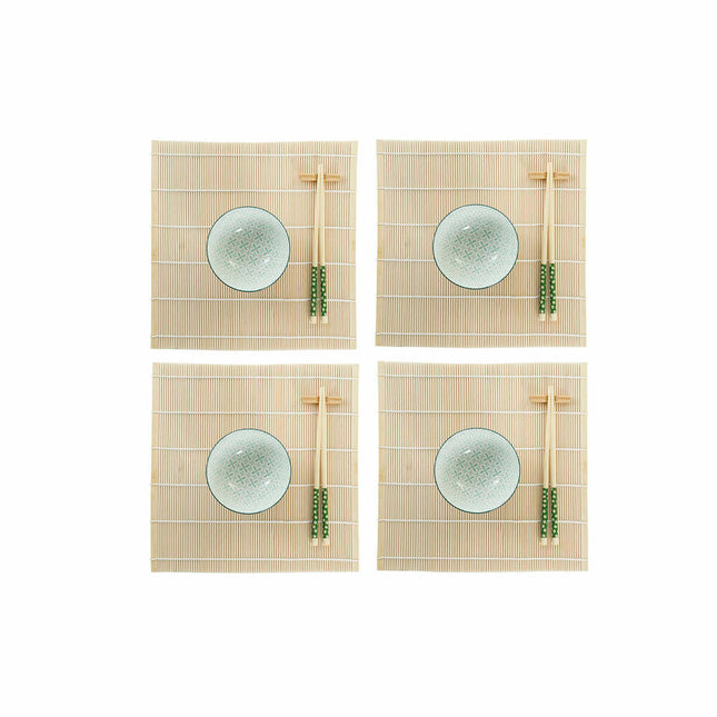 Sushi-Set DKD Home Decor 14,5 x 14,5 x 31 cm grün Steingut Orientalisch (16 Stücke)