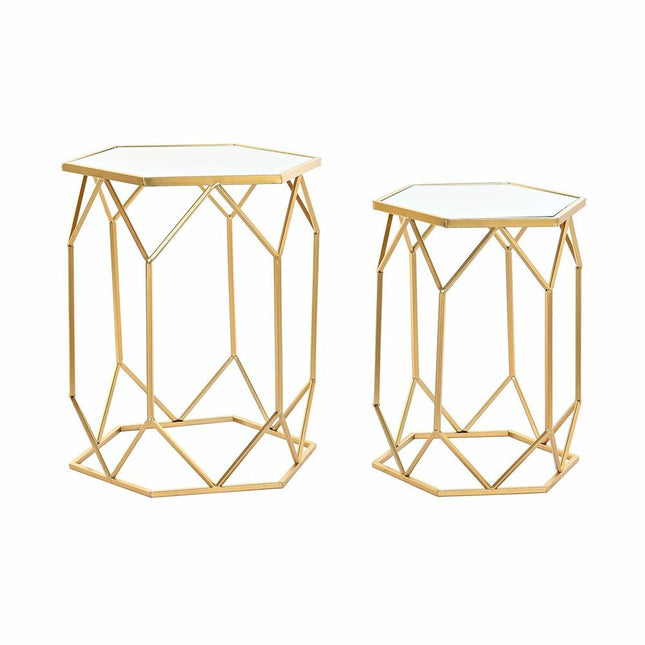 2nd-Set Tischchen DKD Home Decor Spiegel Gold Metall (46 x 46 x 55 cm)