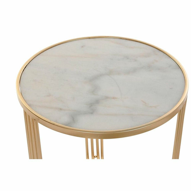 Satz mit 2 Tischen DKD Home Decor 47,5 x 47,5 x 56 cm Gold Metall Weiß Marmor