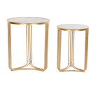 Satz mit 2 Tischen DKD Home Decor 47,5 x 47,5 x 56 cm Gold Metall Weiß Marmor