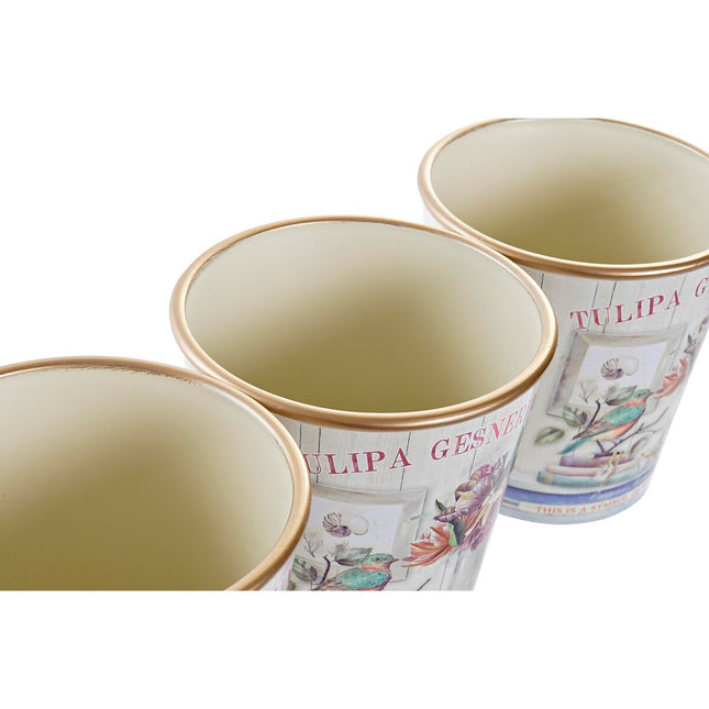Blumentopfset DKD Home Decor 38 x 13 x 14 cm Rosa Gold PVC Shabby Chic (3 Stücke)