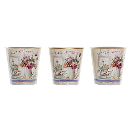 Blumentopfset DKD Home Decor 38 x 13 x 14 cm Rosa Gold PVC Shabby Chic (3 Stücke)