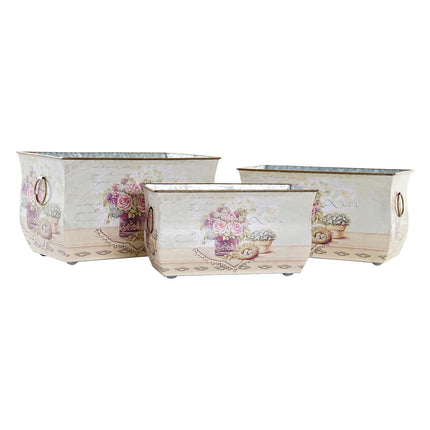 Blumentopfset DKD Home Decor 31 x 18 x 17,5 cm Rosa Metall Blomster Shabby Chic