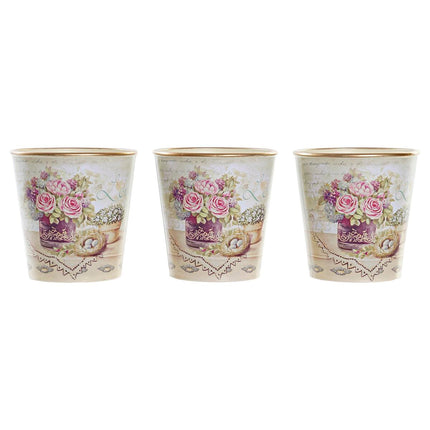 Blumentopfset DKD Home Decor 38 x 12 x 14 cm Beige Rosa PVC Shabby Chic (3 Stücke)