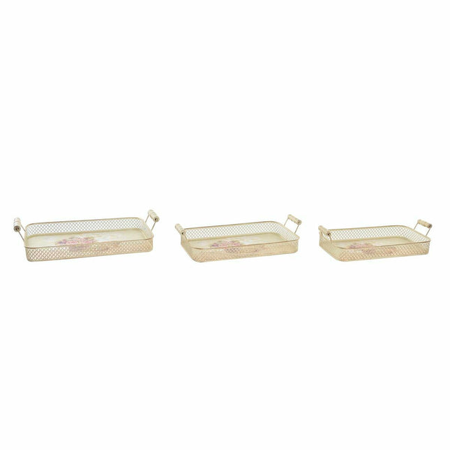 Tablettset DKD Home Decor 40 x 21 x 8 cm Rosa Metall 8 cm 3 Stücke Shabby Chic