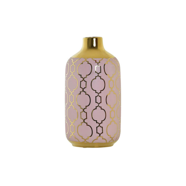 Vase DKD Home Decor 13 x 13 x 26 cm Porzellan Rosa Gold Orientalisch Verchromt