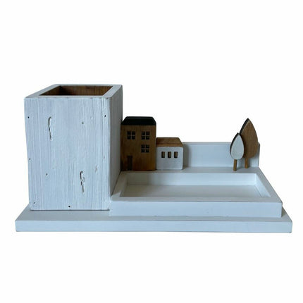 Mehrzweck-Organizer DKD Home Decor Schreibstift 28 x 11 x 14 cm Holz Braun Weiß