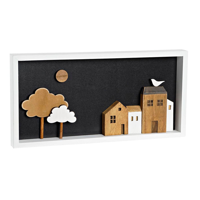 Wanddekoration DKD Home Decor 40 x 3,5 x 20 cm Braun Weiß Häuser Urban