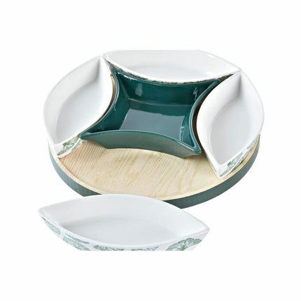 Satz für Appetithäppchen DKD Home Decor Holz 22 x 22 x 1 cm Bettlaken grün Steingut
