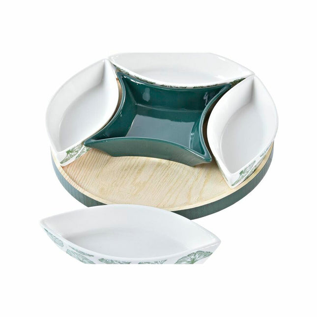 Satz für Appetithäppchen DKD Home Decor Holz 22 x 22 x 1 cm Bettlaken grün Steingut