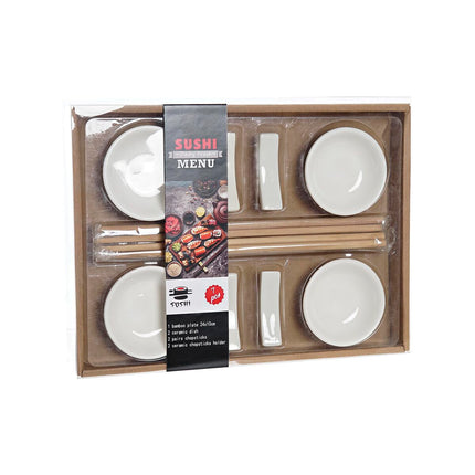 Sushi-Set DKD Home Decor 27,3 x 20,3 x 2,5 cm natürlich Weiß Steingut Orientalisch (12 Stück)