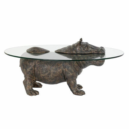 Beistelltisch DKD Home Decor Kristall Durchsichtig Kupfer Harz Kolonial Nilpferd (80 x 50 x 37 cm)